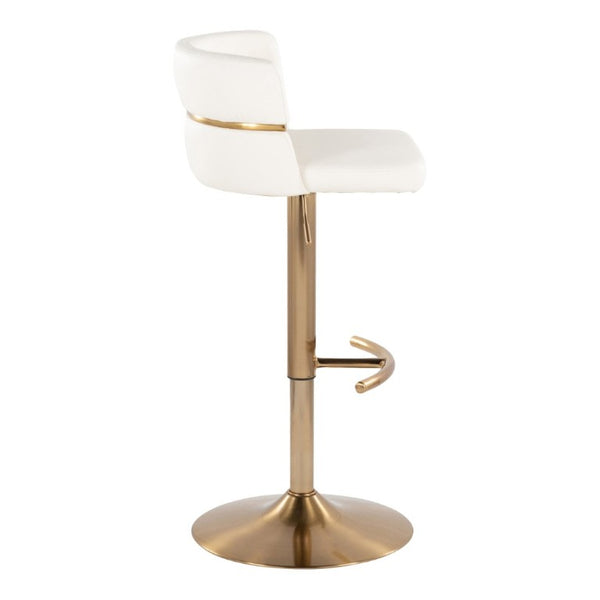 English Elm Adjustable Swivel Barstools Art Deco Gold Base White Faux Leather Seating Set of 2 B202S02310