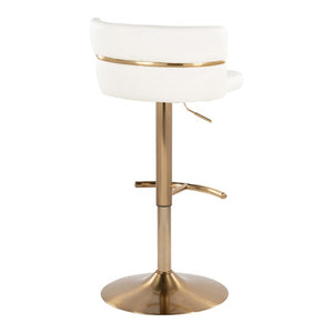 English Elm Adjustable Swivel Barstools Art Deco Gold Base White Faux Leather Seating Set of 2 B202S02310