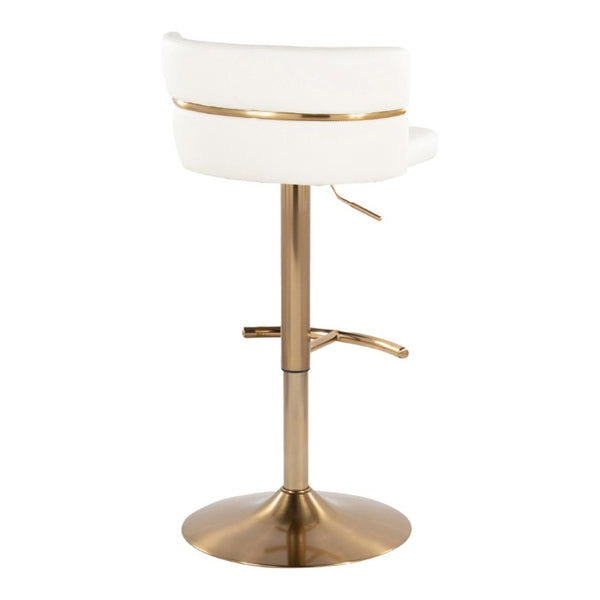 English Elm Adjustable Swivel Barstools Art Deco Gold Base White Faux Leather Seating Set of 2 B202S02310