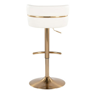 English Elm Adjustable Swivel Barstools Art Deco Gold Base White Faux Leather Seating Set of 2 B202S02310