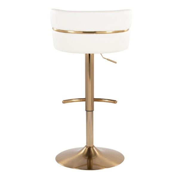 English Elm Adjustable Swivel Barstools Art Deco Gold Base White Faux Leather Seating Set of 2 B202S02310