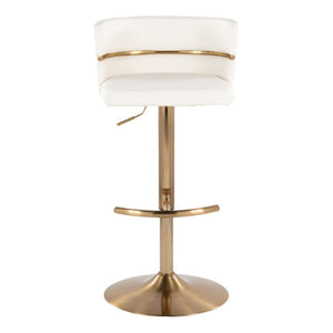 English Elm Adjustable Swivel Barstools Art Deco Gold Base White Faux Leather Seating Set of 2 B202S02310