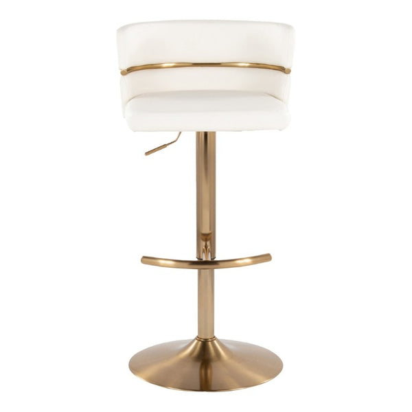 English Elm Adjustable Swivel Barstools Art Deco Gold Base White Faux Leather Seating Set of 2 B202S02310