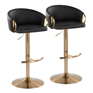 English Elm Contemporary Gold Metal Swivel Barstools with PU Leather Seat and Footrest Set of 2 Black B202S02311
