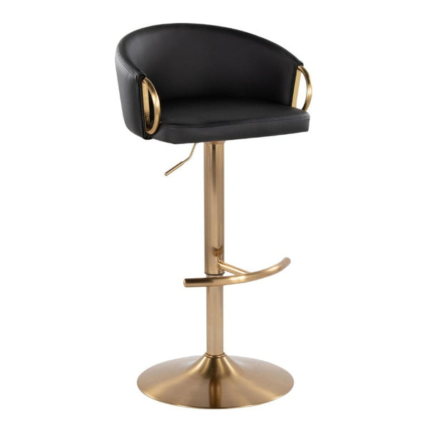 English Elm Contemporary Gold Metal Swivel Barstools with PU Leather Seat and Footrest Set of 2 Black B202S02311