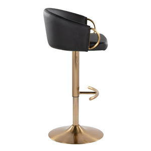 English Elm Contemporary Gold Metal Swivel Barstools with PU Leather Seat and Footrest Set of 2 Black B202S02311