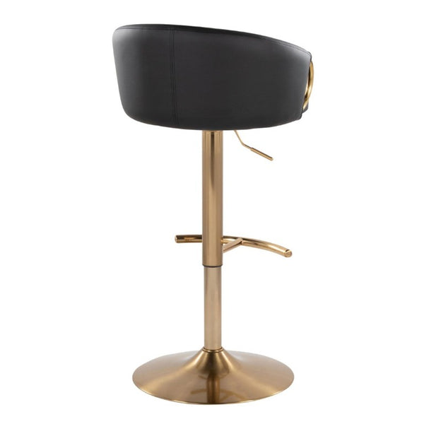English Elm Contemporary Gold Metal Swivel Barstools with PU Leather Seat and Footrest Set of 2 Black B202S02311