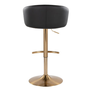 English Elm Contemporary Gold Metal Swivel Barstools with PU Leather Seat and Footrest Set of 2 Black B202S02311