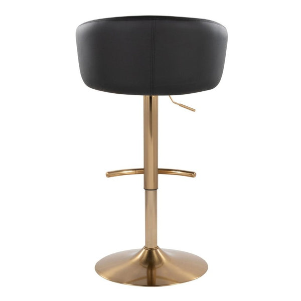 English Elm Contemporary Gold Metal Swivel Barstools with PU Leather Seat and Footrest Set of 2 Black B202S02311