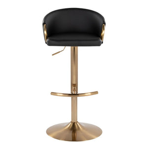 English Elm Contemporary Gold Metal Swivel Barstools with PU Leather Seat and Footrest Set of 2 Black B202S02311