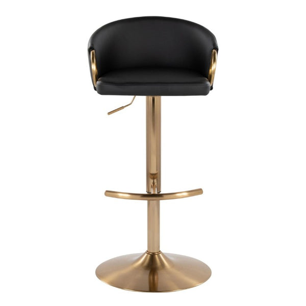 English Elm Contemporary Gold Metal Swivel Barstools with PU Leather Seat and Footrest Set of 2 Black B202S02311