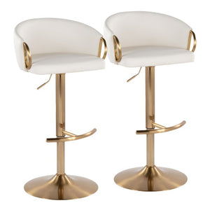 English Elm Contemporary Gold Metal Swivel Barstools with PU Leather Seat and Footrest Set of 2 White B202S02312