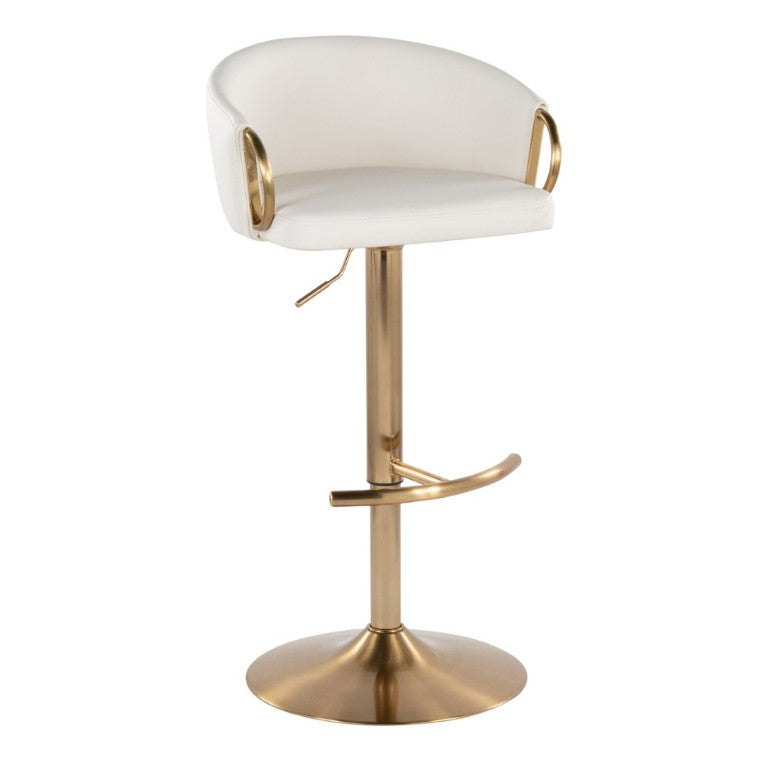 English Elm Contemporary Gold Metal Swivel Barstools with PU Leather Seat and Footrest Set of 2 White B202S02312