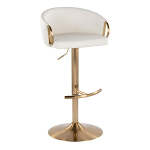 English Elm Contemporary Gold Metal Swivel Barstools with PU Leather Seat and Footrest Set of 2 White B202S02312