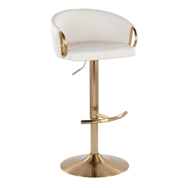 English Elm Contemporary Gold Metal Swivel Barstools with PU Leather Seat and Footrest Set of 2 White B202S02312