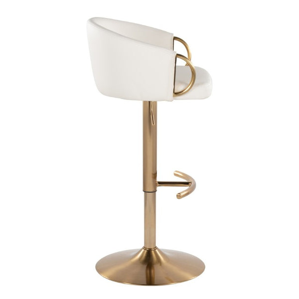 English Elm Contemporary Gold Metal Swivel Barstools with PU Leather Seat and Footrest Set of 2 White B202S02312
