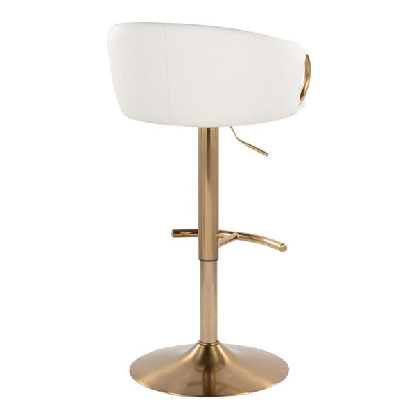 English Elm Contemporary Gold Metal Swivel Barstools with PU Leather Seat and Footrest Set of 2 White B202S02312