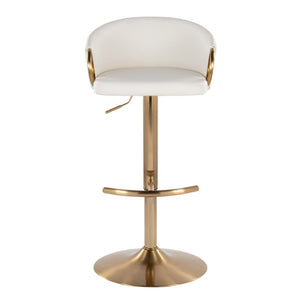 English Elm Contemporary Gold Metal Swivel Barstools with PU Leather Seat and Footrest Set of 2 White B202S02312