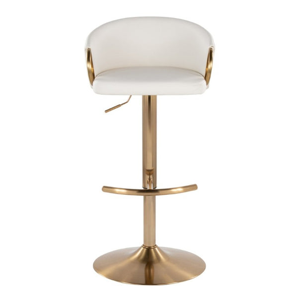 English Elm Contemporary Gold Metal Swivel Barstools with PU Leather Seat and Footrest Set of 2 White B202S02312