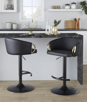 English Elm Contemporary Swivel Barstools with PU Leather Gold Accents and Adjustable Height Set of 2 Black B202S02313