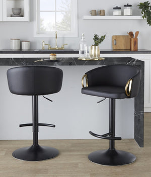 English Elm Contemporary Swivel Barstools with PU Leather Gold Accents and Adjustable Height Set of 2 Black B202S02313