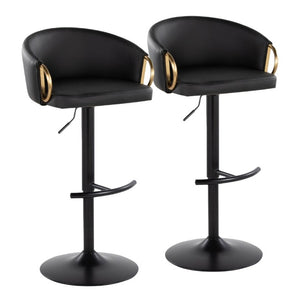 English Elm Contemporary Swivel Barstools with PU Leather Gold Accents and Adjustable Height Set of 2 Black B202S02313