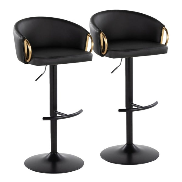 English Elm Contemporary Swivel Barstools with PU Leather Gold Accents and Adjustable Height Set of 2 Black B202S02313