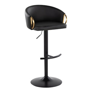English Elm Contemporary Swivel Barstools with PU Leather Gold Accents and Adjustable Height Set of 2 Black B202S02313