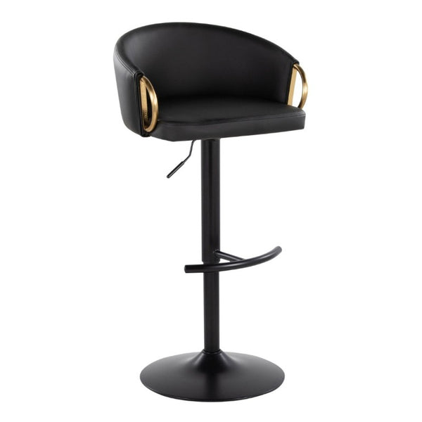 English Elm Contemporary Swivel Barstools with PU Leather Gold Accents and Adjustable Height Set of 2 Black B202S02313