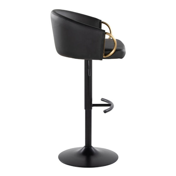 English Elm Contemporary Swivel Barstools with PU Leather Gold Accents and Adjustable Height Set of 2 Black B202S02313