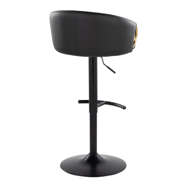English Elm Contemporary Swivel Barstools with PU Leather Gold Accents and Adjustable Height Set of 2 Black B202S02313