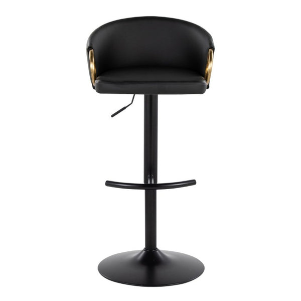 English Elm Contemporary Swivel Barstools with PU Leather Gold Accents and Adjustable Height Set of 2 Black B202S02313