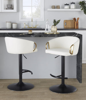 English Elm Contemporary Swivel Barstools with PU Leather Gold Accents and Adjustable Height Set of 2 White B202S02314