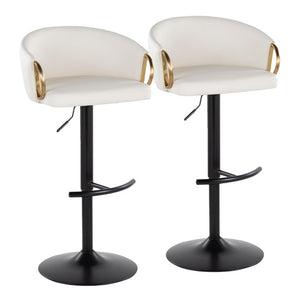 English Elm Contemporary Swivel Barstools with PU Leather Gold Accents and Adjustable Height Set of 2 White B202S02314