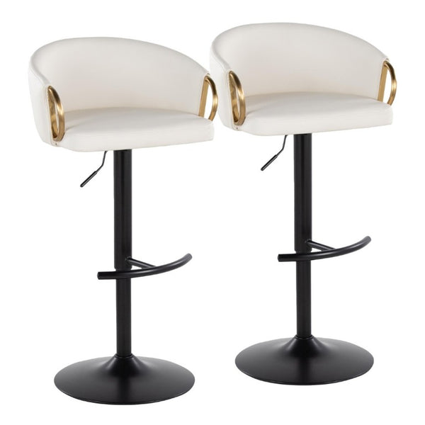 English Elm Contemporary Swivel Barstools with PU Leather Gold Accents and Adjustable Height Set of 2 White B202S02314