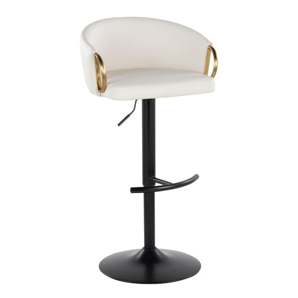 English Elm Contemporary Swivel Barstools with PU Leather Gold Accents and Adjustable Height Set of 2 White B202S02314