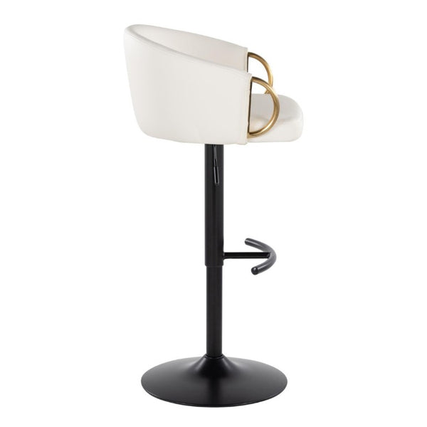 English Elm Contemporary Swivel Barstools with PU Leather Gold Accents and Adjustable Height Set of 2 White B202S02314