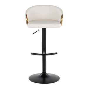English Elm Contemporary Swivel Barstools with PU Leather Gold Accents and Adjustable Height Set of 2 White B202S02314