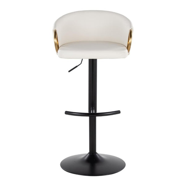 English Elm Contemporary Swivel Barstools with PU Leather Gold Accents and Adjustable Height Set of 2 White B202S02314