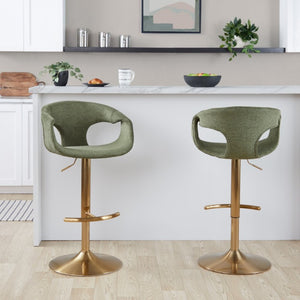 English Elm Contemporary Adjustable Swivel Barstools Sage Green Upholstered Gold Base Set of 2 B202S02315