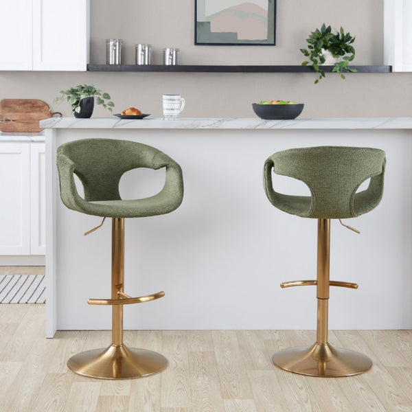 English Elm Contemporary Adjustable Swivel Barstools Sage Green Upholstered Gold Base Set of 2 B202S02315