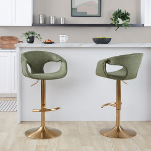 English Elm Contemporary Adjustable Swivel Barstools Sage Green Upholstered Gold Base Set of 2 B202S02315