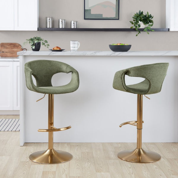 English Elm Contemporary Adjustable Swivel Barstools Sage Green Upholstered Gold Base Set of 2 B202S02315