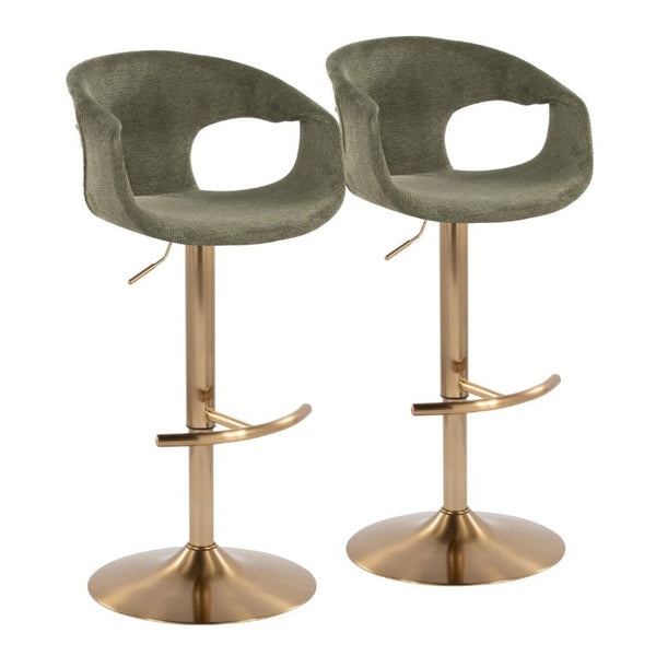 English Elm Contemporary Adjustable Swivel Barstools Sage Green Upholstered Gold Base Set of 2 B202S02315