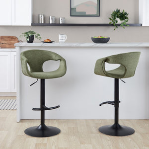 English Elm Contemporary Mid-Century Swivel Barstools with Green Upholstery and Matte Black Base Set of 2 B202S02316