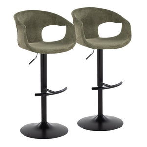 English Elm Contemporary Mid-Century Swivel Barstools with Green Upholstery and Matte Black Base Set of 2 B202S02316