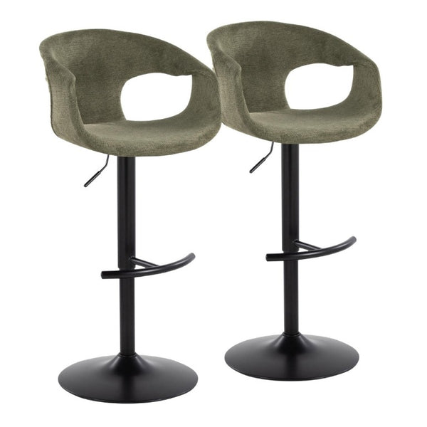 English Elm Contemporary Mid-Century Swivel Barstools with Green Upholstery and Matte Black Base Set of 2 B202S02316