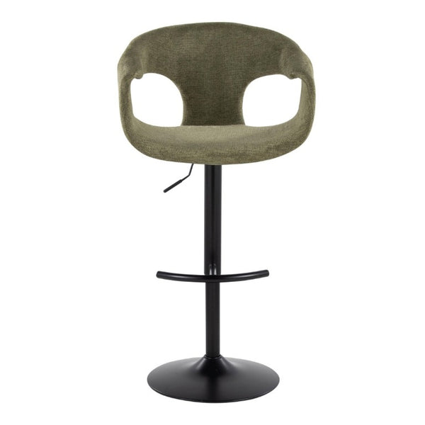 English Elm Contemporary Mid-Century Swivel Barstools with Green Upholstery and Matte Black Base Set of 2 B202S02316