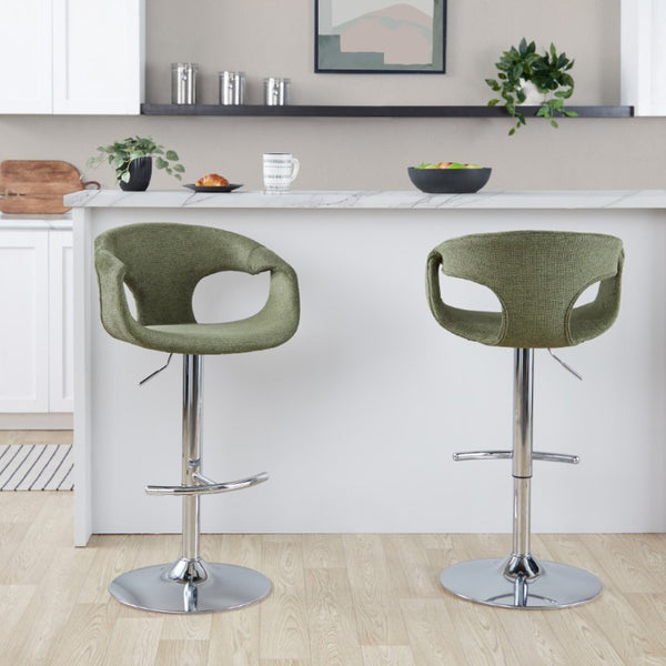 English Elm Contemporary Sage Green Fabric Swivel Barstools with Polished Chrome Base Set of 2 B202S02317