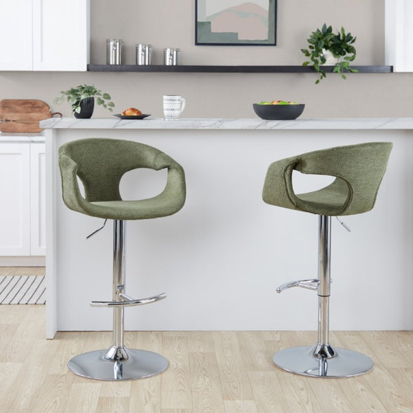 English Elm Contemporary Sage Green Fabric Swivel Barstools with Polished Chrome Base Set of 2 B202S02317